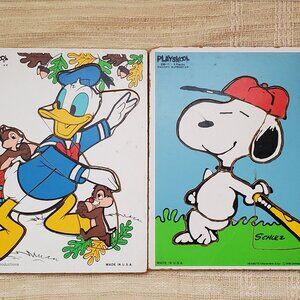 Vintage Playskool Donald Duck Snoopy Superstar 6-9 Pieces Puzzle Set Of 2 / 1958